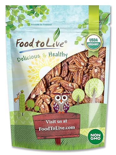 Food to Live Organic Pecan Halves, 12 Ounces - Non-GMO, Kosher, Raw Pecan Nuts, Unsalted, Vegan, Kosher, Shelled, Sirtfood, Bulk. Good source