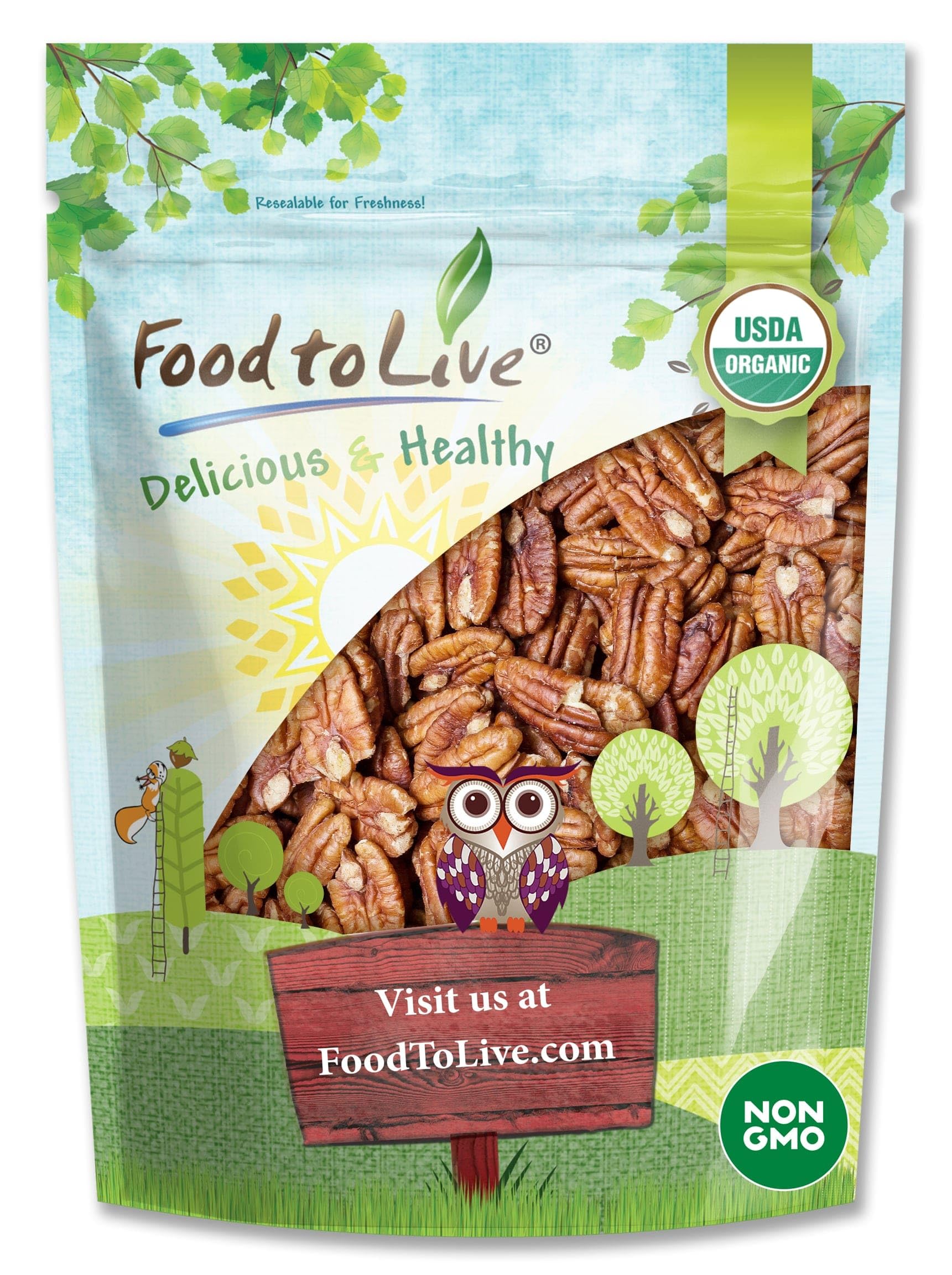 Food to Live Organic Pecan Halves, 12 Ounces - Non-GMO, Kosher, Raw Pecan Nuts, Unsalted, Vegan, Kosher, Shelled, Sirtfood, Bulk. Good source