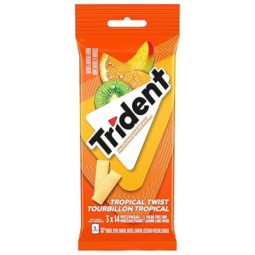 Trident Sugar-Free Gum, Tropical Twist Mulitpack, 3-pack x 14 pieces (Imported from Canada)
