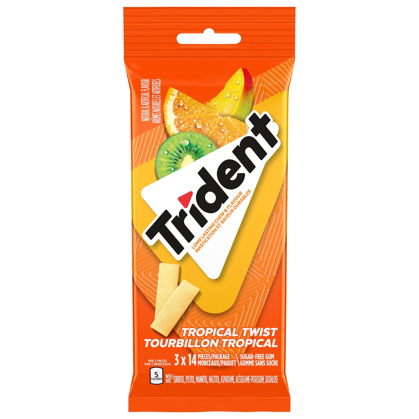 Trident Sugar-Free Gum, Tropical Twist Mulitpack, 3-pack x 14 pieces (Imported from Canada)