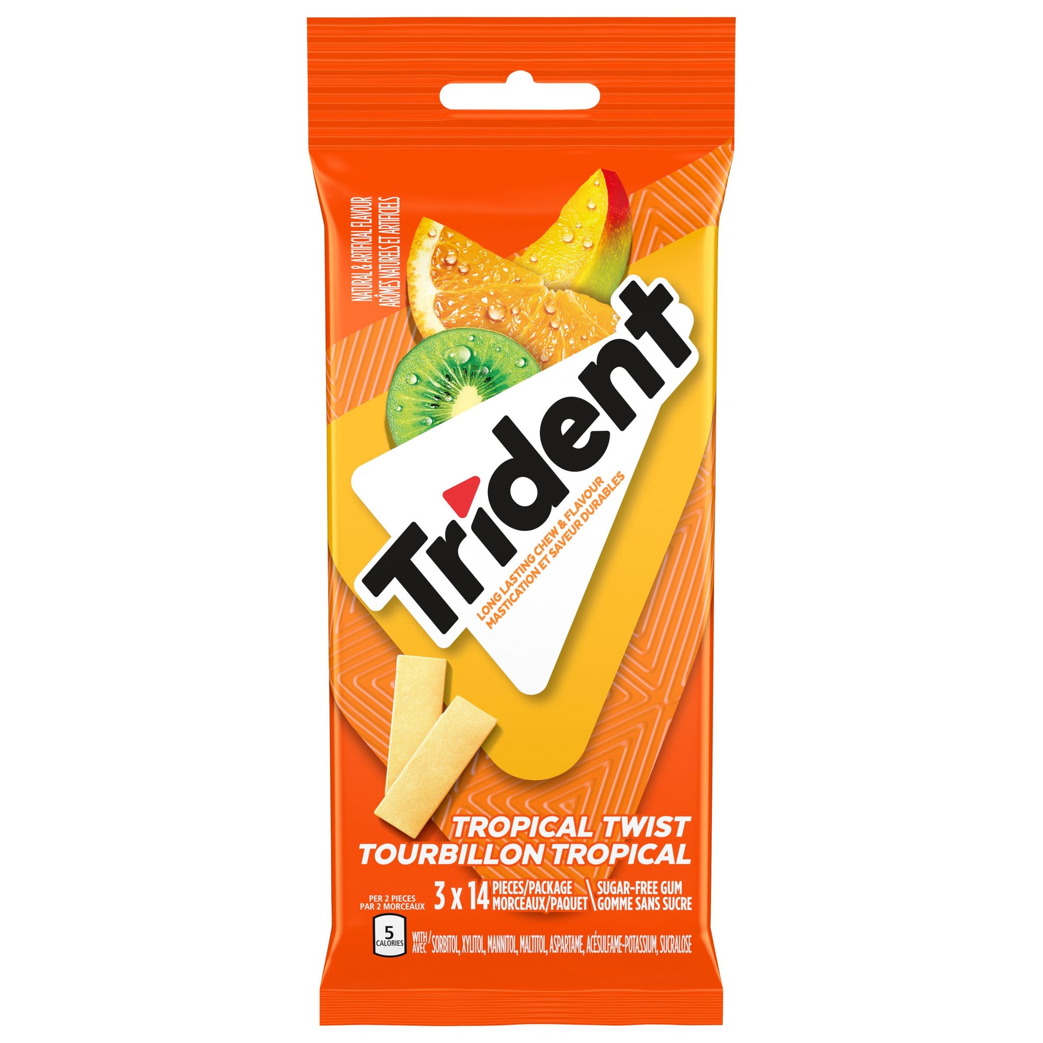 Trident Sugar-Free Gum, Tropical Twist Mulitpack, 3-pack x 14 pieces (Imported from Canada)