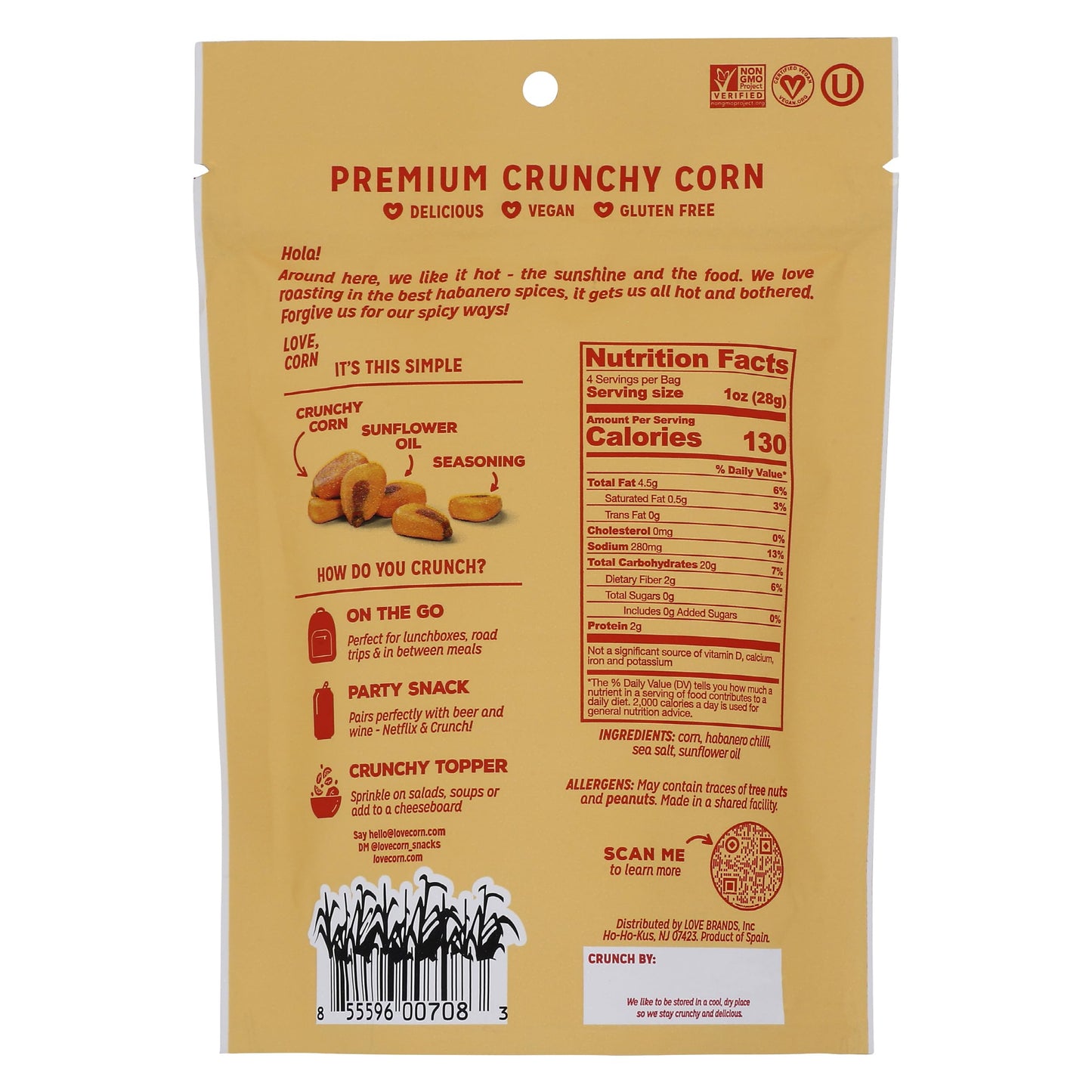 Love Corn, Corn Snack Habanero Chilli, 4 Ounce