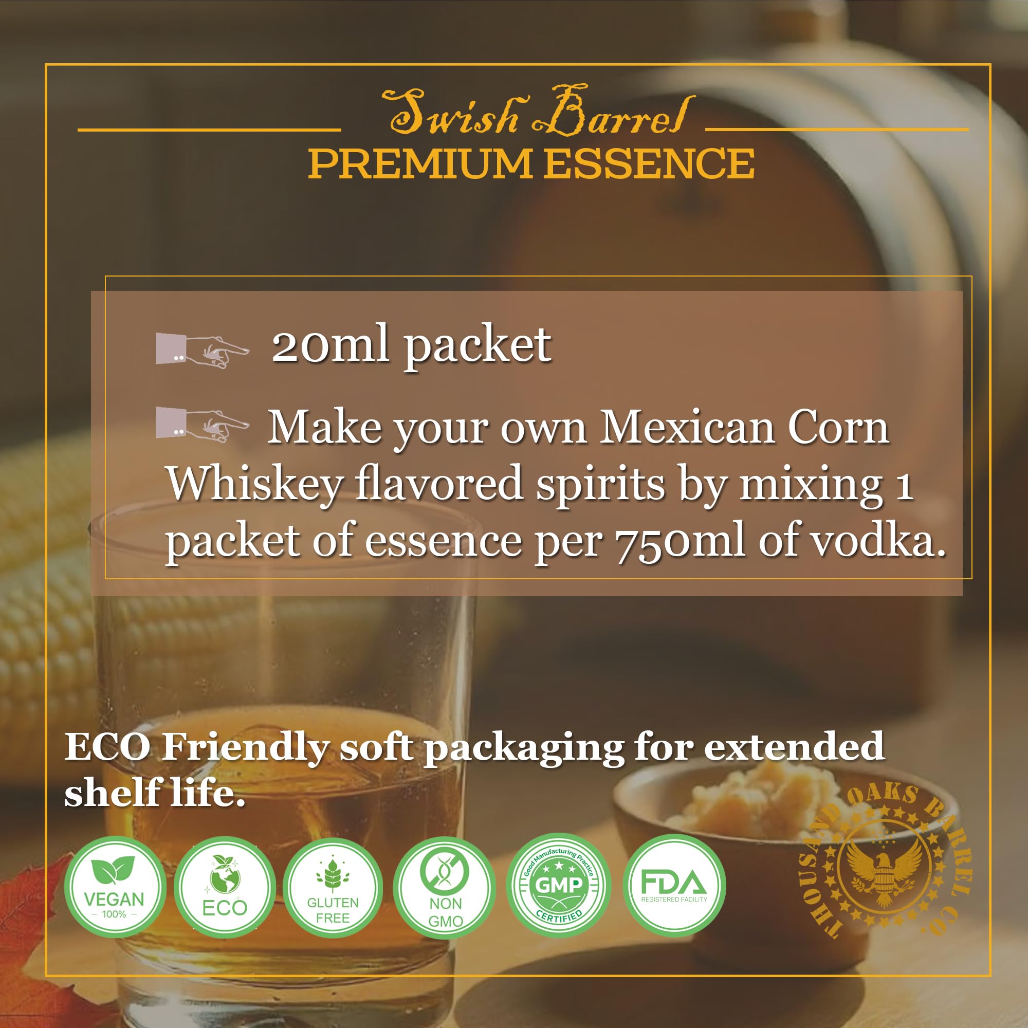 Mexican Corn Whiskey Flavoring Essence (5 Pack) Liquor Flavor Refill Packets for Bootleg Kits & Barrel Aging, Swish Barrel Extract for Cocktails