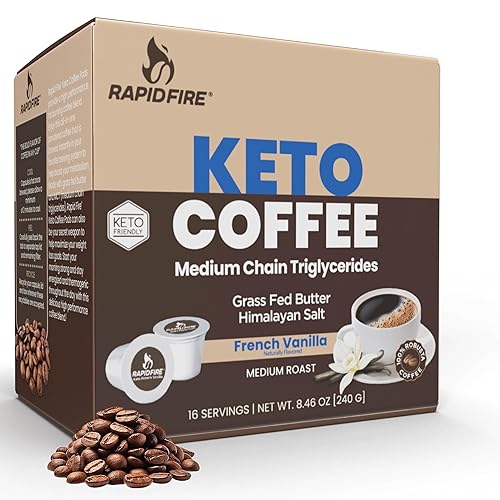 Rapidfire French Vanilla Ketogenic High Performance Keto Coffee Pods, Supports Energy & Metabolism, Weight Management, Single Serve K Cup, Brown, 16