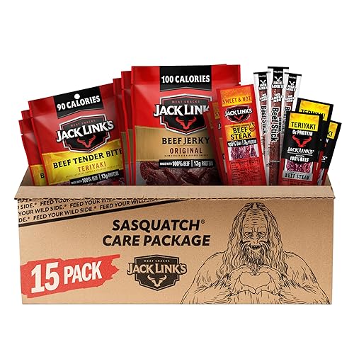 Jack Link's Beef Jerky Variety Pack Gift Basket - 15 Pack - Assorted Jerky, Steaks, and Meat Sticks - Ready to Eat Protein Snacks - Made with 100%