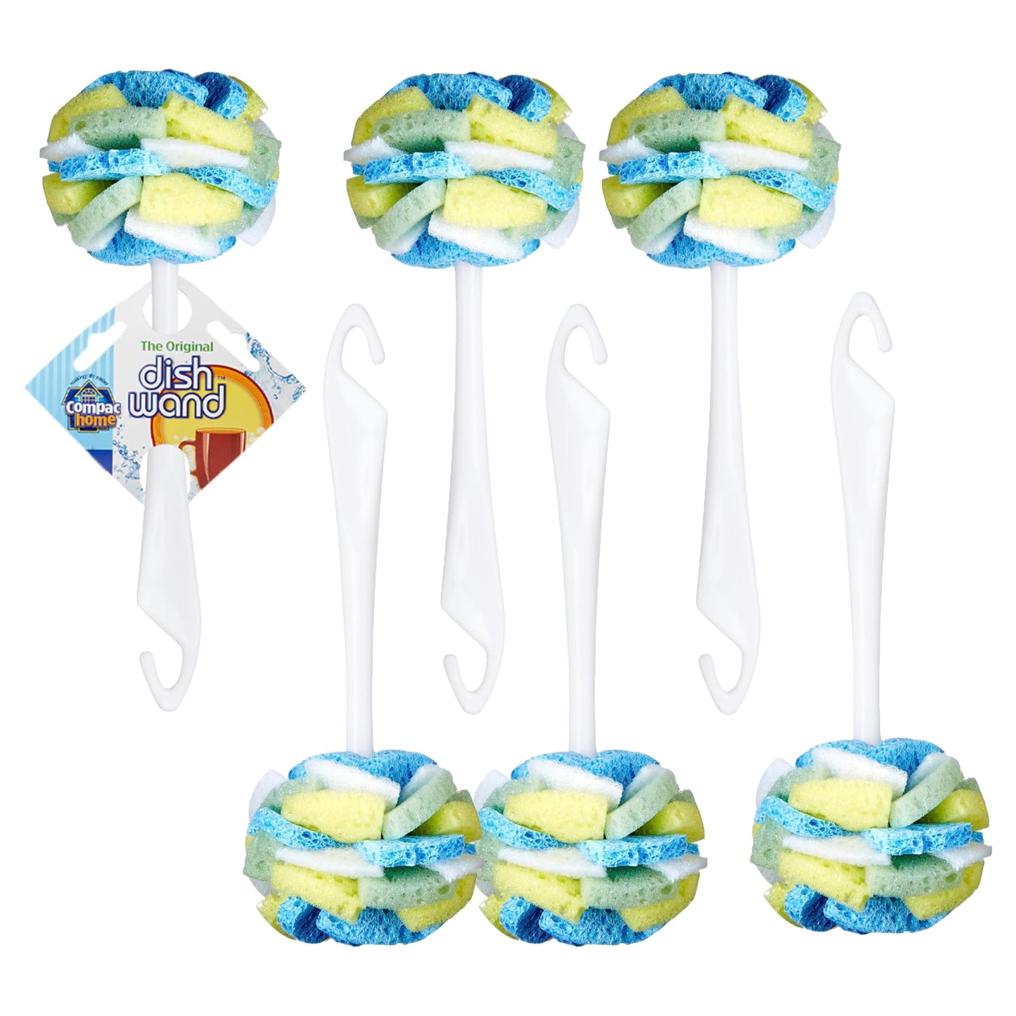 Compac Home Dish SpongeWand Plus Tri Surface Scrubbing Sponge with Cello Foam Scour Sponge Petals, Cleans Dishes, Glassware 360 Scrubber Pads