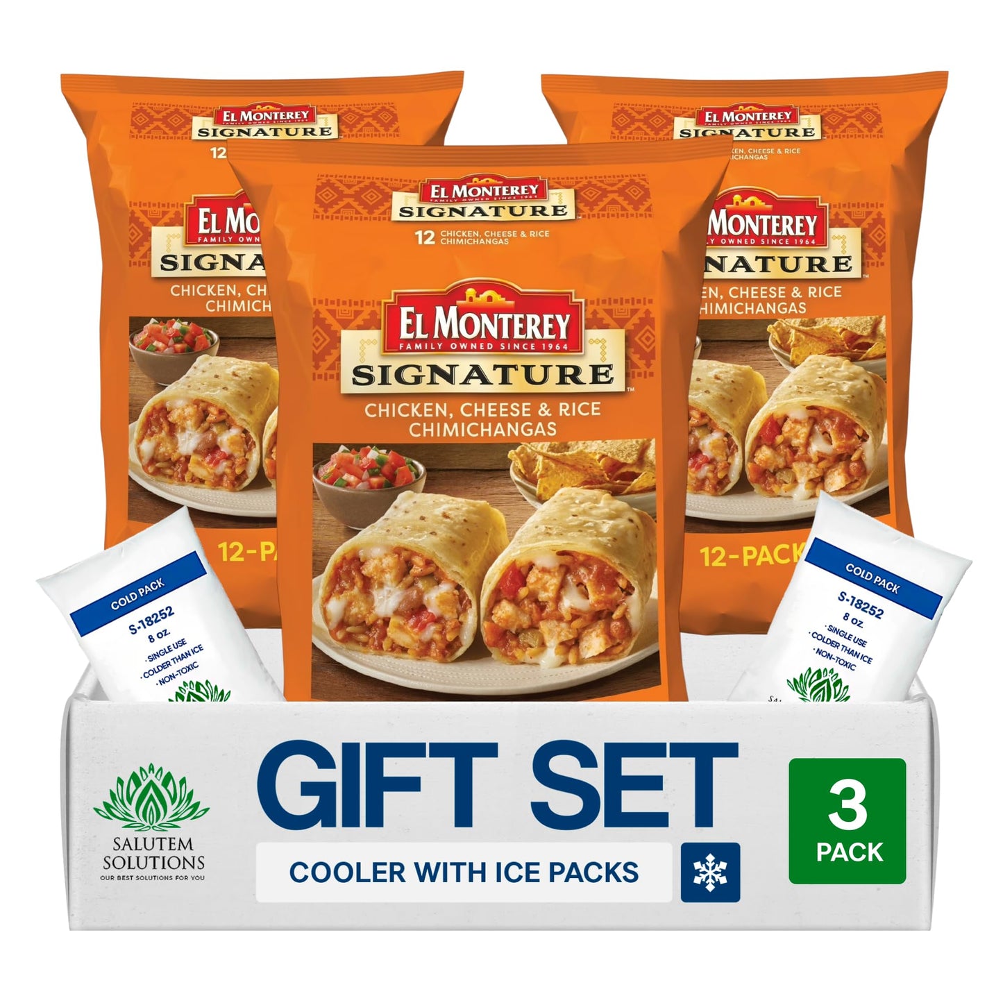 Salutem Vita - Chicken Cheese Rice Chimichangas, Frozen Mexican Food Gift Set, 54 oz - Pack of 3
