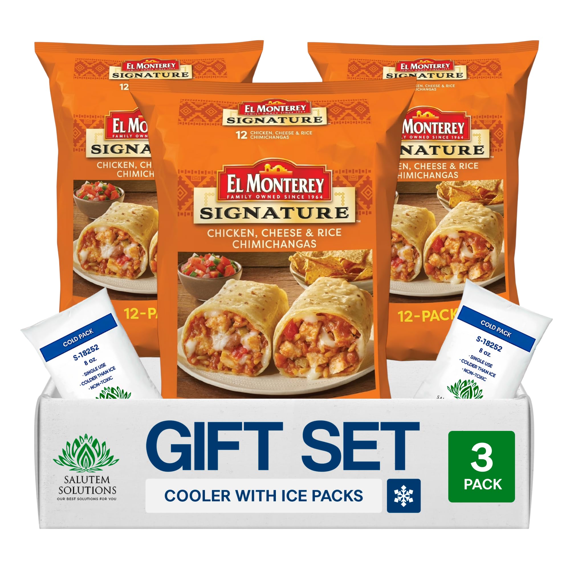 Salutem Vita - Chicken Cheese Rice Chimichangas, Frozen Mexican Food Gift Set, 54 oz - Pack of 3