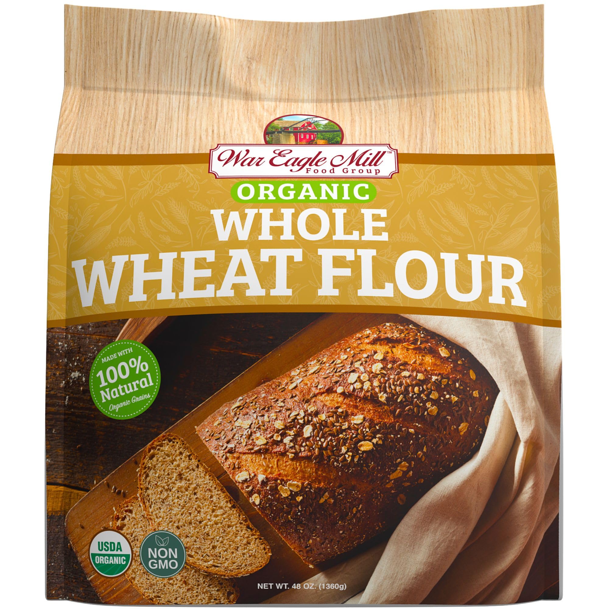 War Eagle Mill Organic Whole Wheat Flour, 48 oz Bag (Pack of 2)