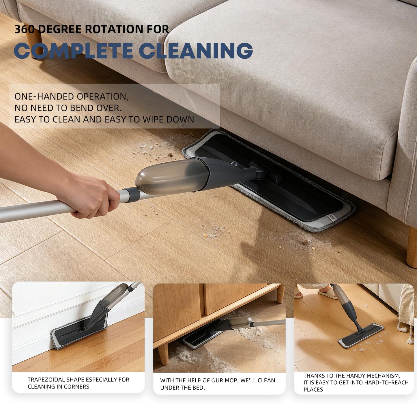 Spray Mop for Floor Cleaning with 360° Rotation - Multi-Surface Floor Cleaner for Wet/Dry Mopping Lightweight Handle for Kitchen Bathroom