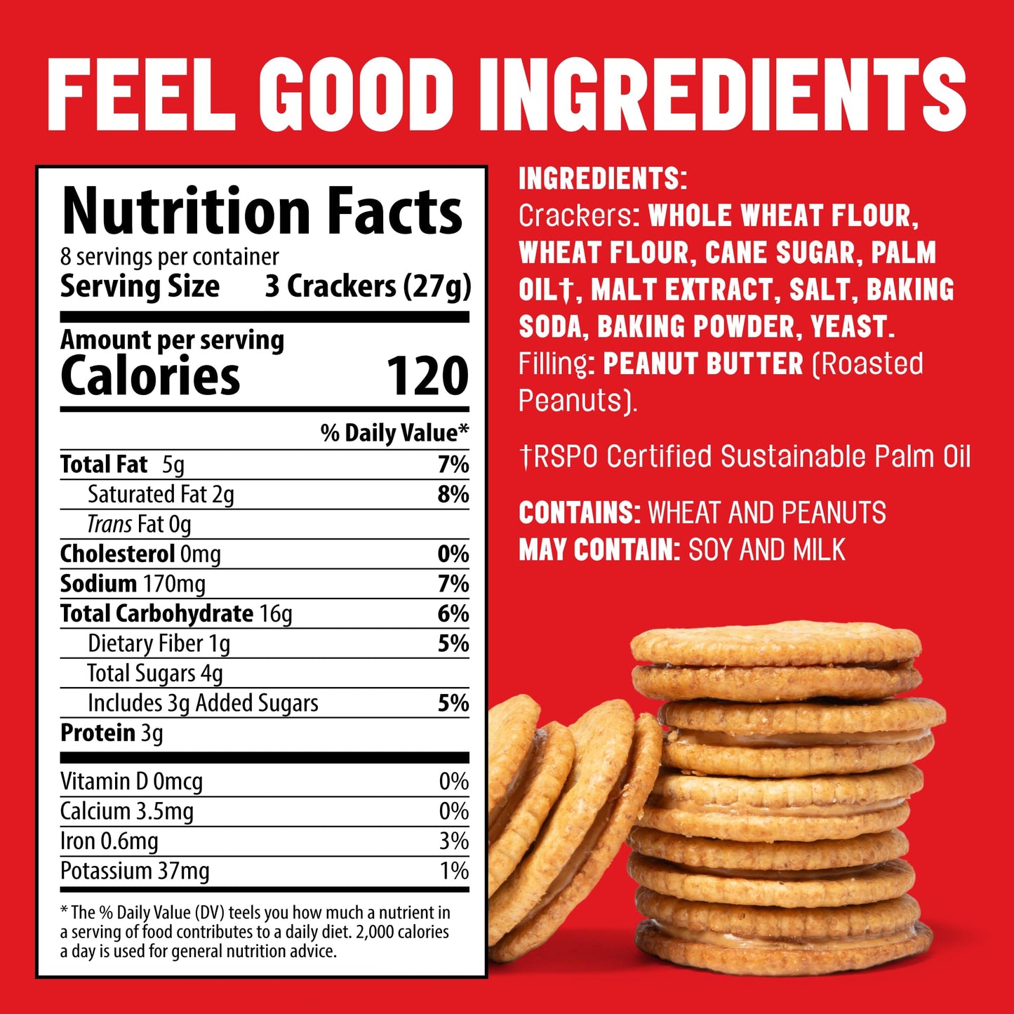 Mavericks Sandwich Crackers Peanut Butter - Plant-based Peanut Butter Sandwich Snack Crackers, Whole Grain, Non-GMO - Back to School - 7 oz Box (1
