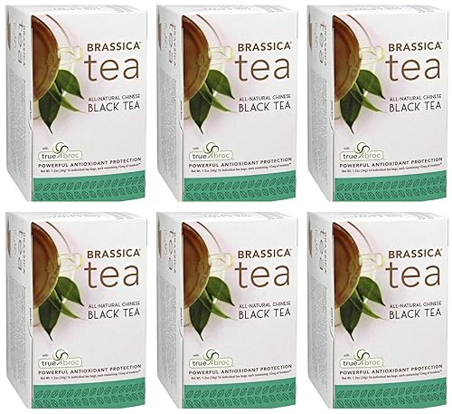 Brassica Tea Black Tea with truebroc, Case of 6 Boxes (16 Tea Bags Per Box)