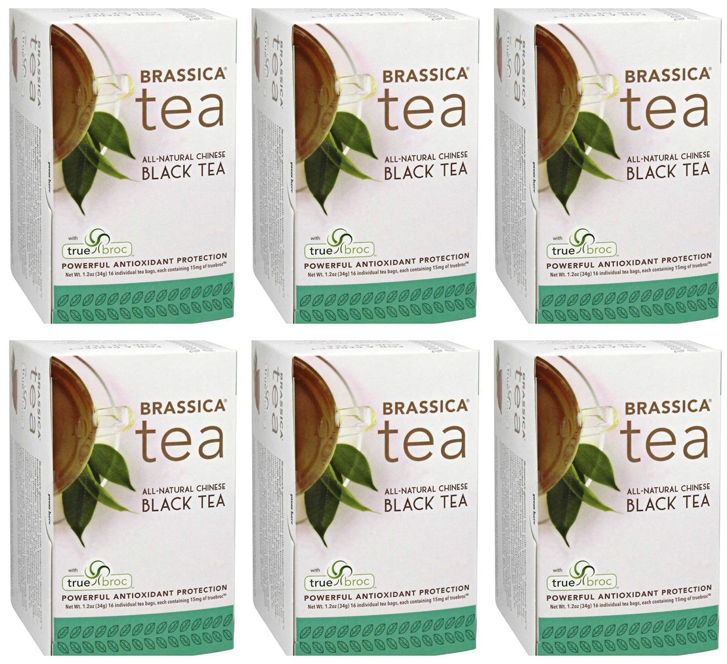 Brassica Tea Black Tea with truebroc, Case of 6 Boxes (16 Tea Bags Per Box)