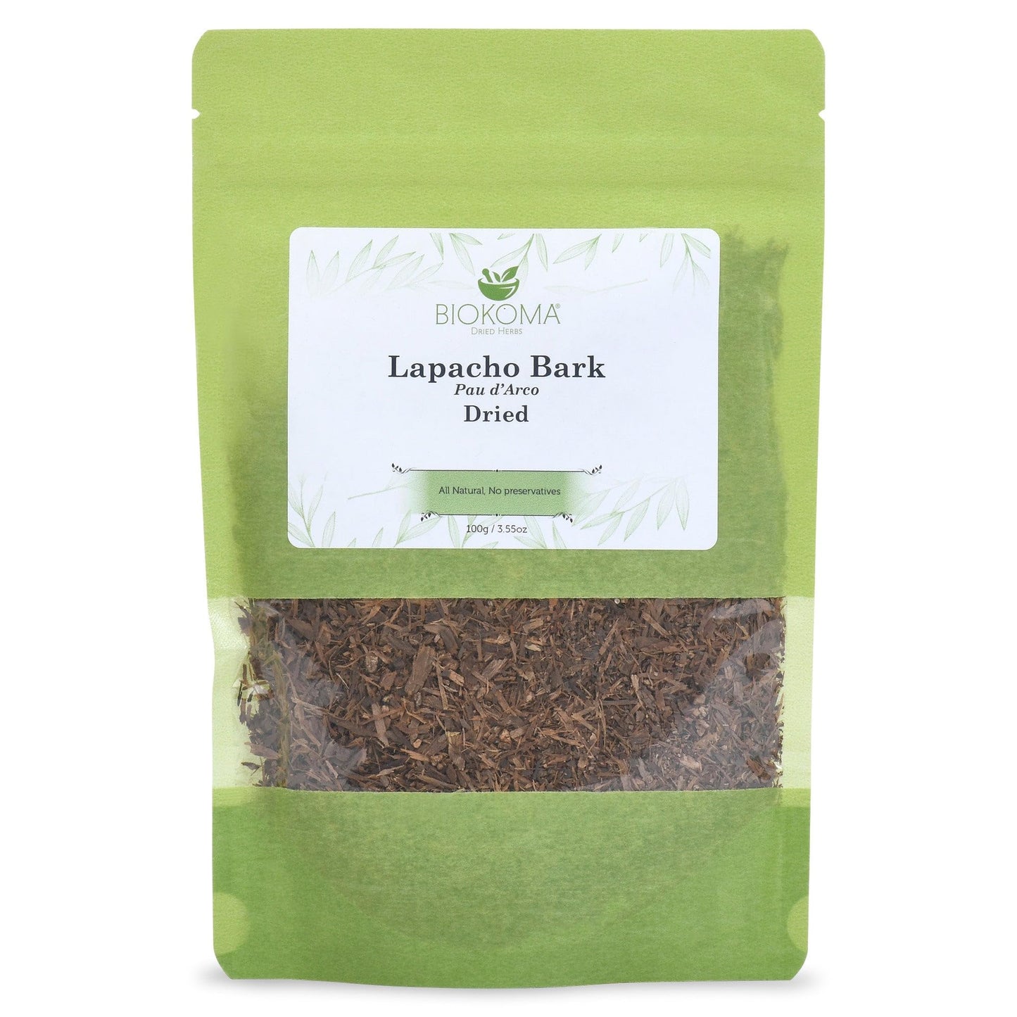 Biokoma Lapacho Bark Pau d'Arco Dried Herb 3.55 oz - Loose Pau d'Arco Herbal Tea Bark - Pure Natural Caffeine Free - No Additives - No Preservatives