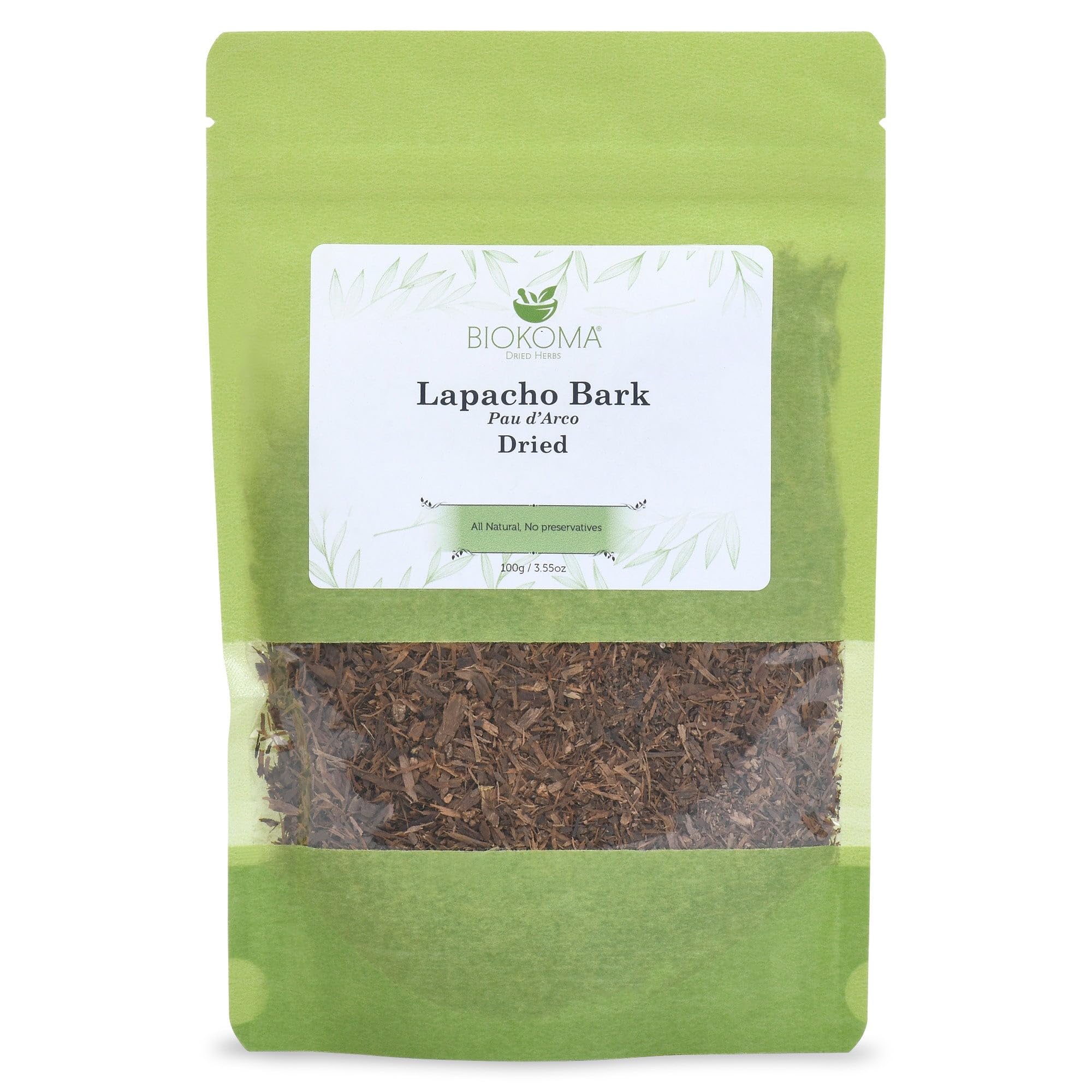 Biokoma Lapacho Bark Pau d'Arco Dried Herb 3.55 oz - Loose Pau d'Arco Herbal Tea Bark - Pure Natural Caffeine Free - No Additives - No Preservatives