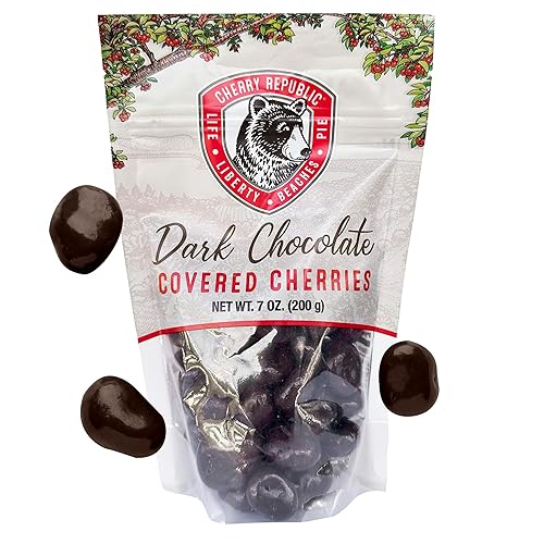 Cherry Republic Dark Chocolate Covered Cherries, 7 oz - Premium Michigan Montmorency Dried Cherries Coated in Rich 60% Dark Chocolate, Balanced Tart