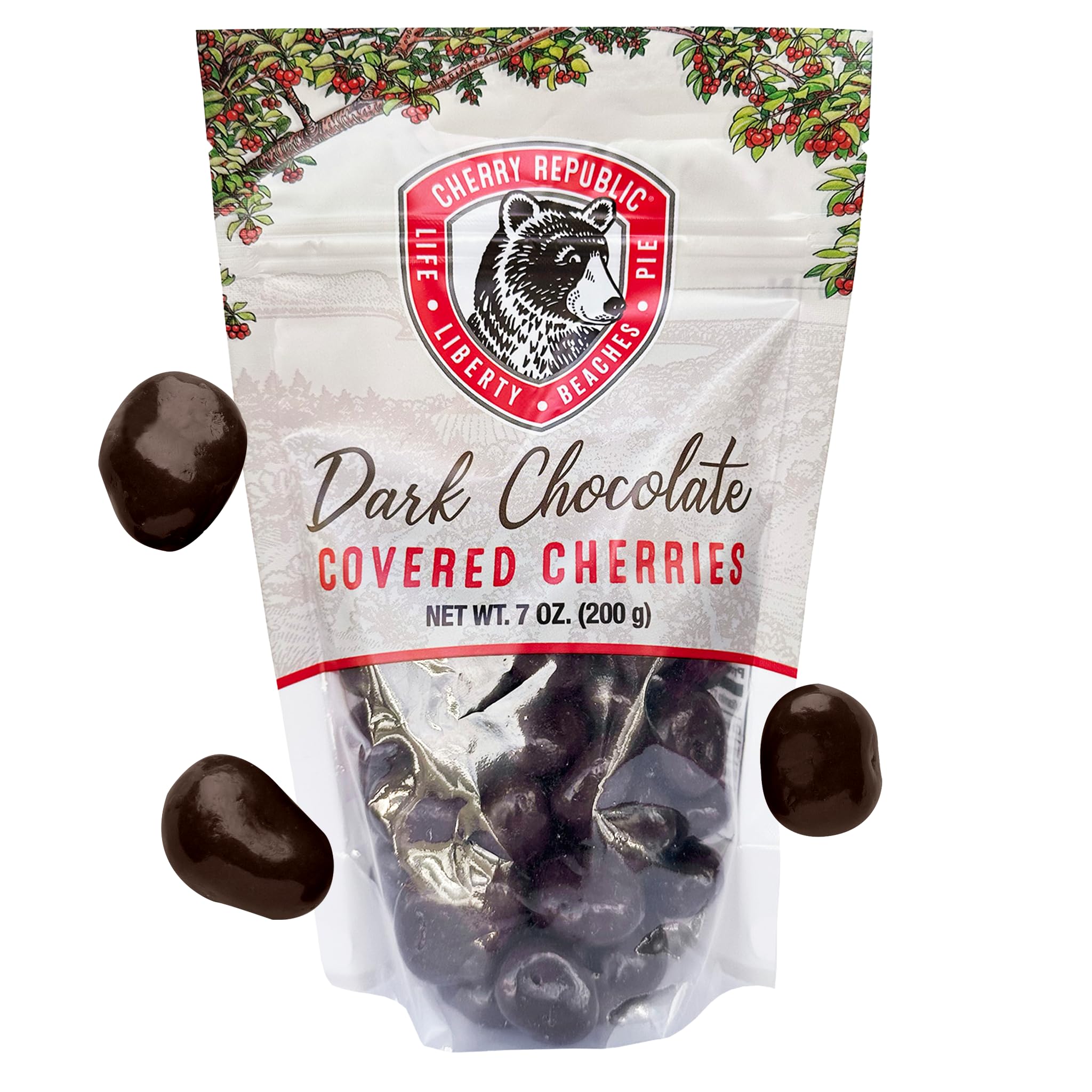 Cherry Republic Dark Chocolate Covered Cherries, 7 oz - Premium Michigan Montmorency Dried Cherries Coated in Rich 60% Dark Chocolate, Balanced Tart