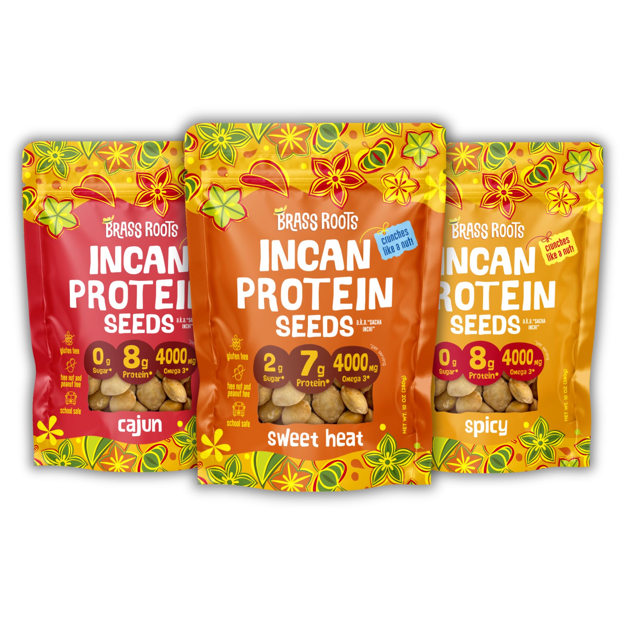Brass Roots Organic Incan Protein Seeds - 10 oz - Spicy Bundle, High Protein, School Safe, Nut Free, High Omega 3, Supports Gut Health, Good Source