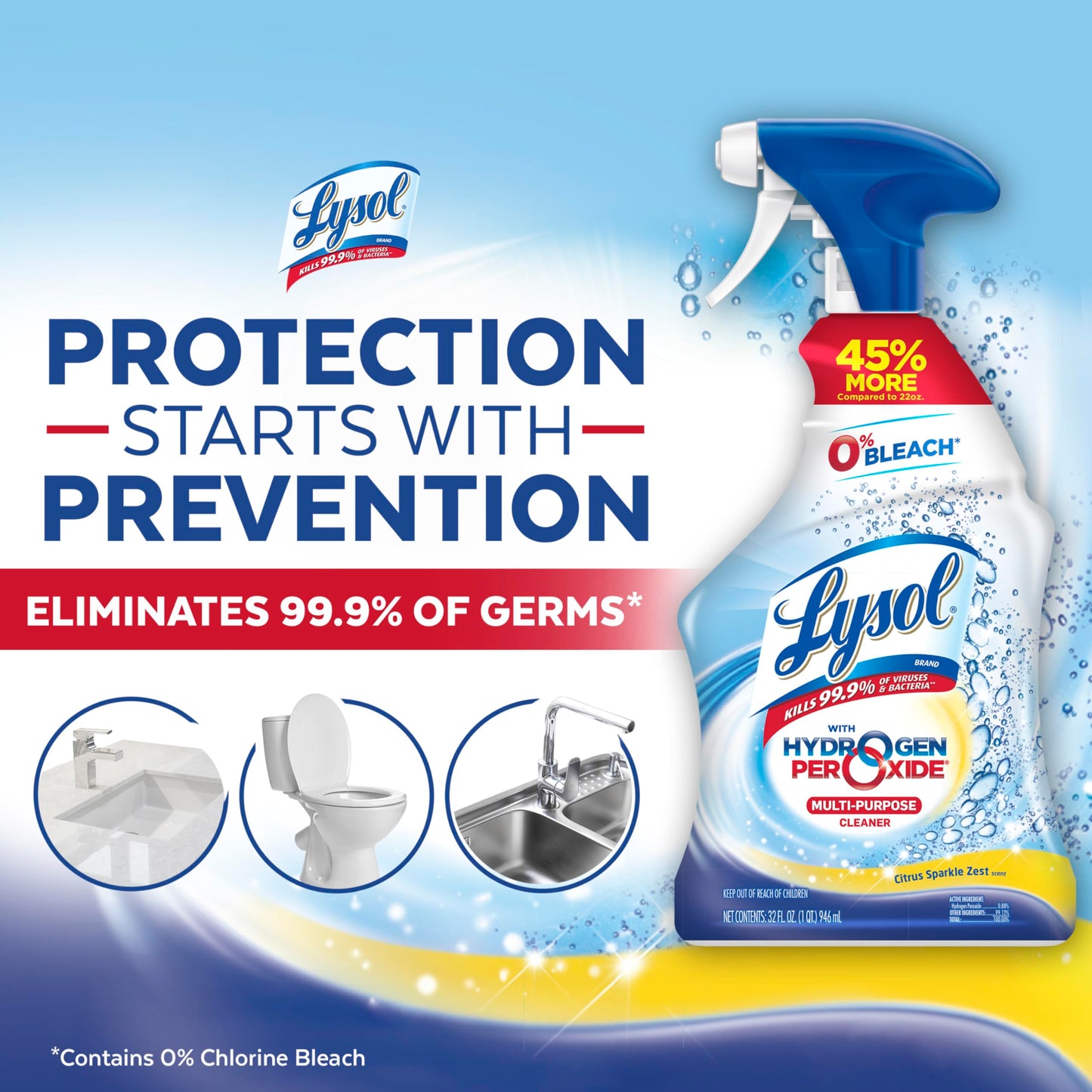 Lysol Cleaner Hydrogen Peroxide Multi-Purpose Cleaner Spray, Citrus, 32 Fluid Ounce