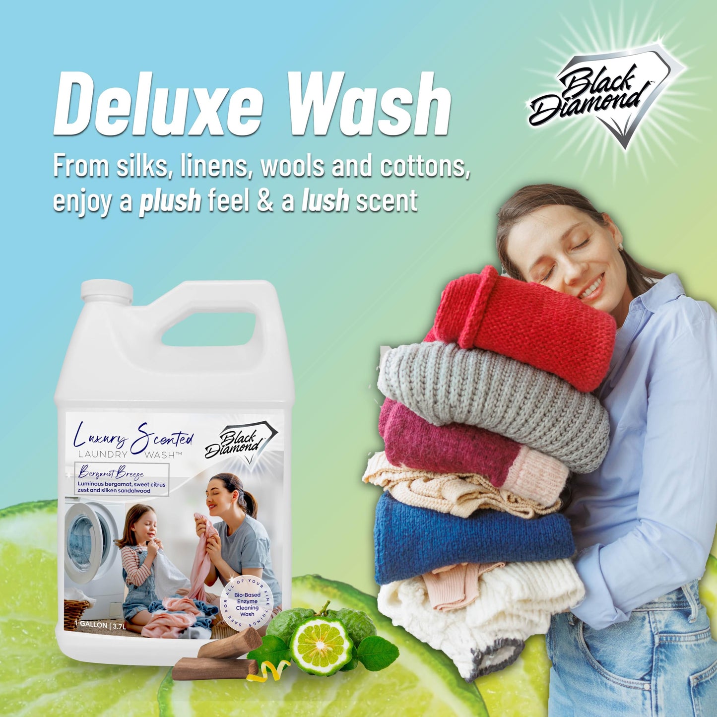 Black Diamond Stoneworks Bergamot Breeze Luxury Scented Laundry Wash, Premium Quality Detergent, Superior Cleaning Performance, Long-Lasting