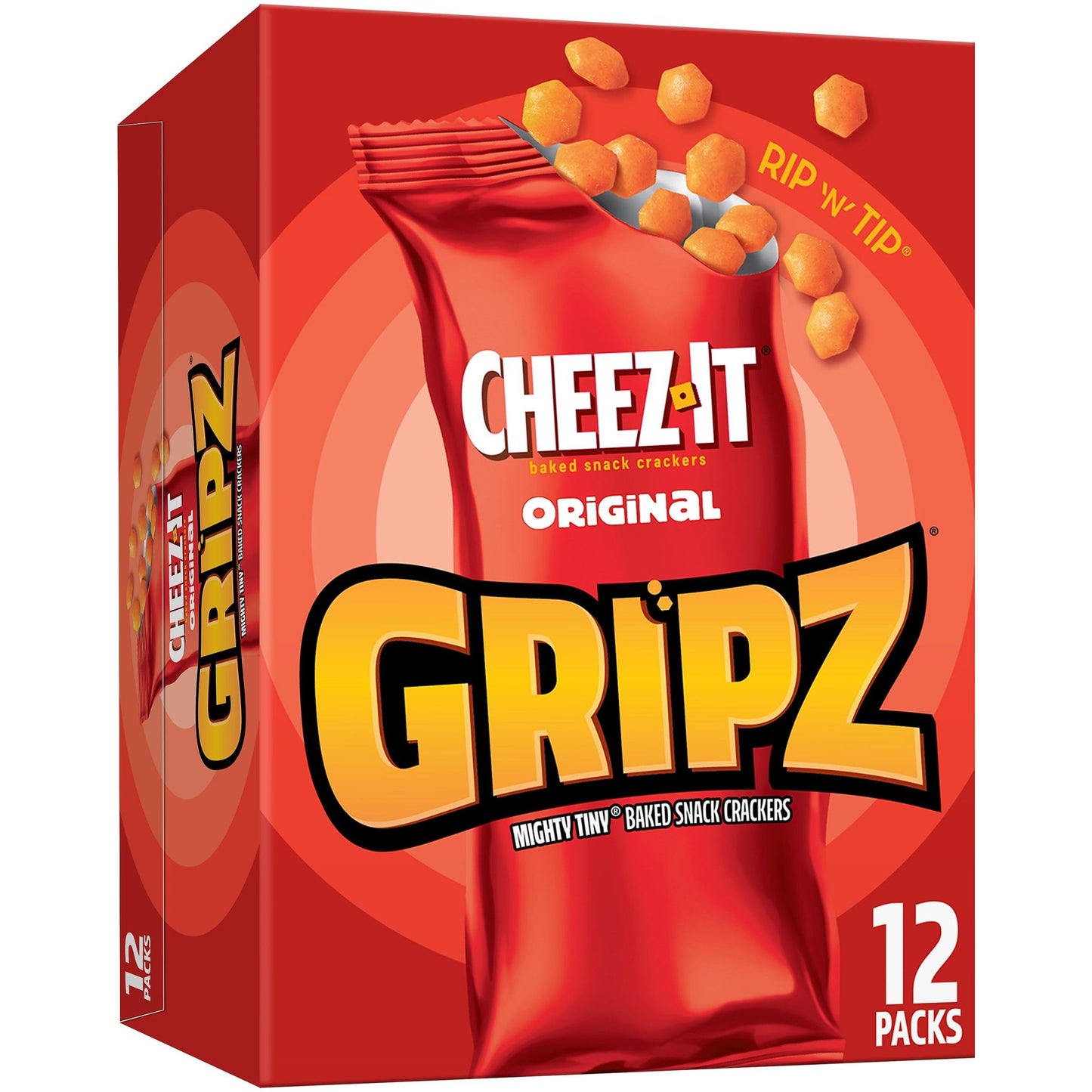 Gripz Mini Cheese Crackers, Kids Snacks, Baked Snack Crackers, Cheez-It Original, 10.8oz Box (12 Pouches)