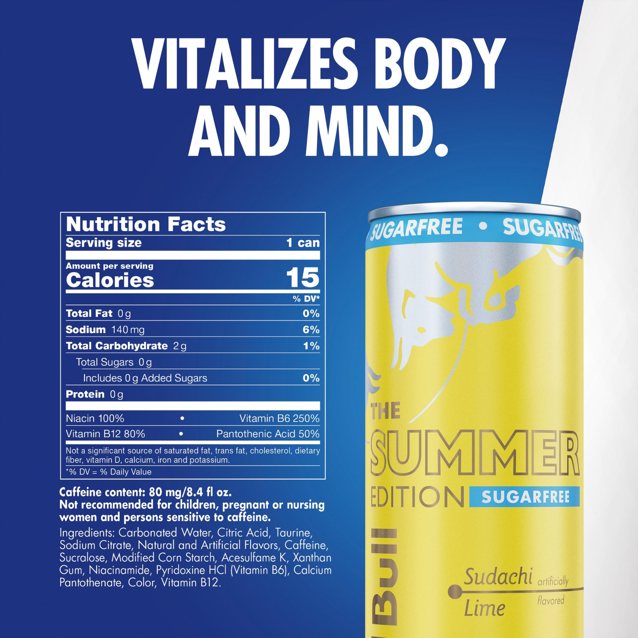 Red Bull Sugar-Free Summer Edition Sudachi Lime Energy Drink, with 80mg Caffeine plus Taurine & B Vitamins, 8.4 Fl Oz, Pack of 24 Cans