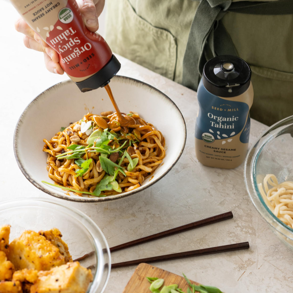 Seed + Mill - Tahini Sauce - Spicy Organic - Vegan - 10.93oz Squeeze Bottle