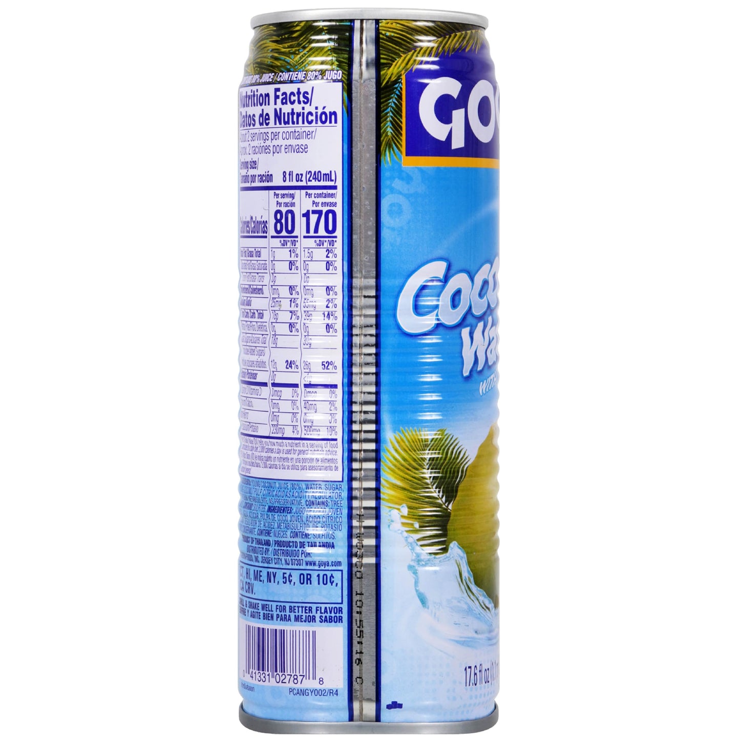 Goya Pure Coconut Water with Pulp, Tropical Hydration with Real Fruit, Great for Smoothies, Snacks, and Post-Workout Drinks, 2-Pack (17.6 oz Cans)