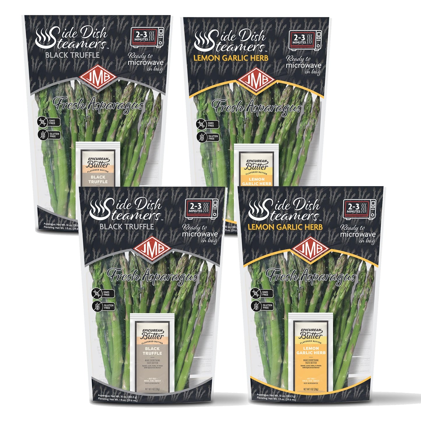 JMB Produce Side Dish Steamers - Asparagus Lemon Garlic - Asparagus Black Truffle - 4 Count