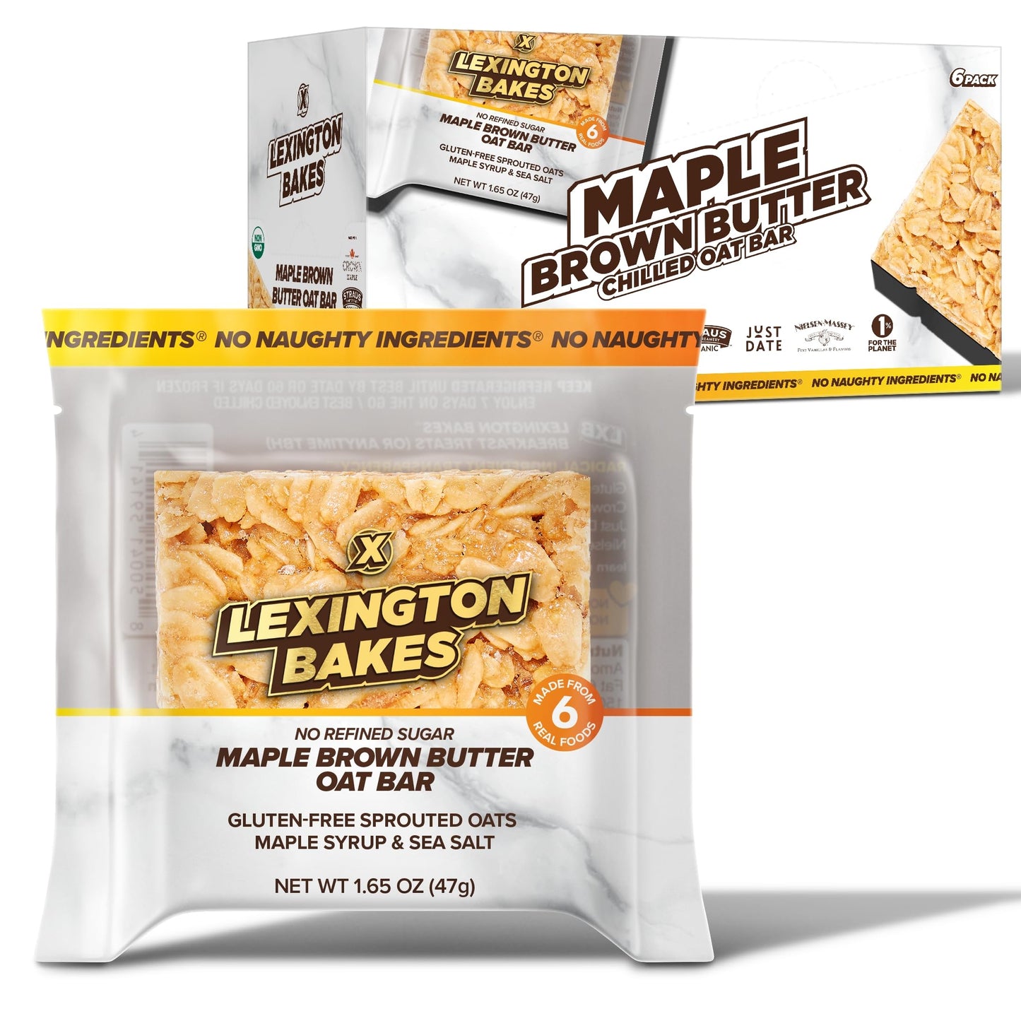 LEXINGTON BAKES, Chilled Oat Bar, Maple Brown Butter, Pack of 6 Granola Bars | 4g Protein | 4g Fiber | 7g Added Sugar - Gluten Free Oats, Sprouted