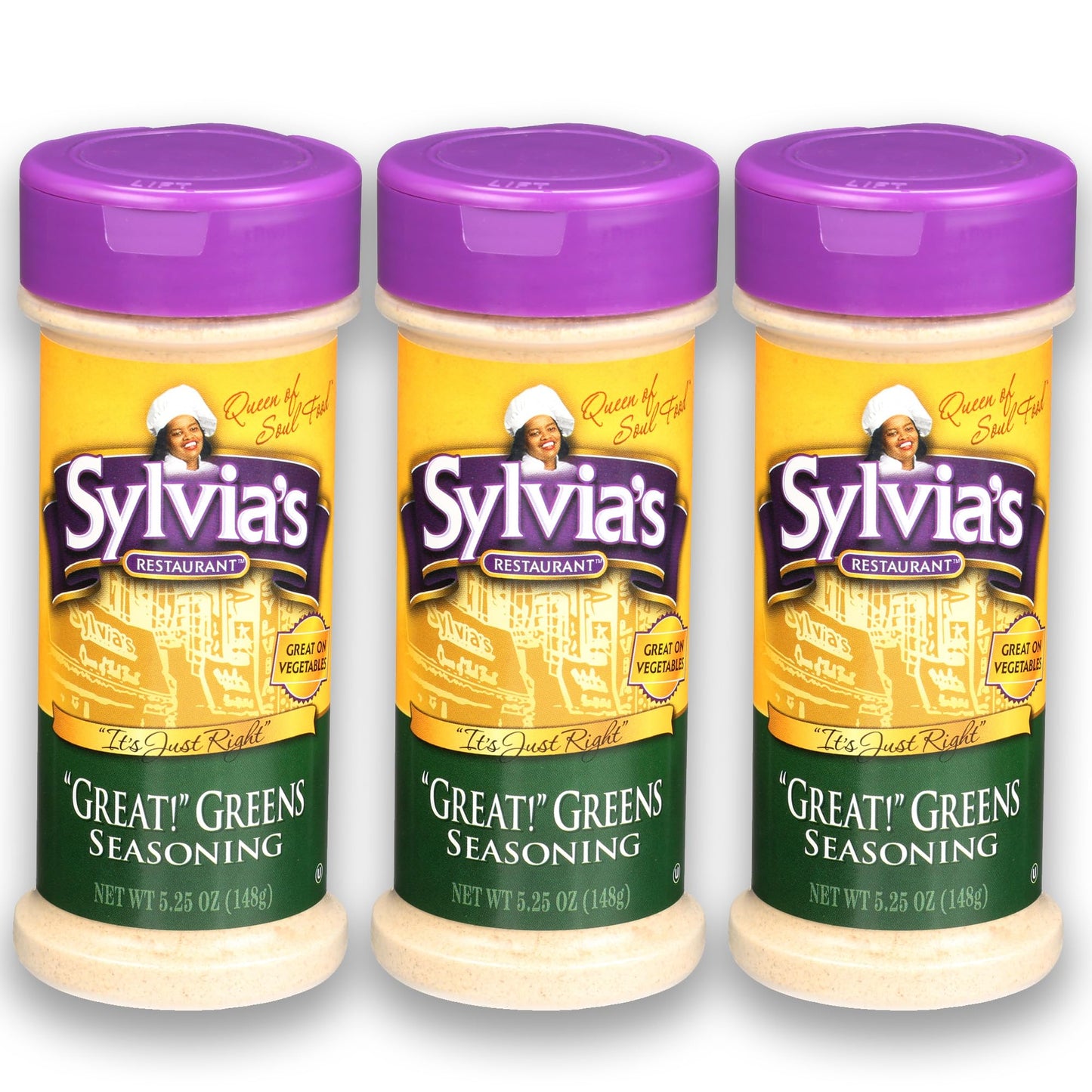 Sylvia's Restaurant Great! Greens Seasoning for Scrumptious Southern Collard Greens, All-purpose Vegetable Seasoning, 5.25oz (Pack of 3)