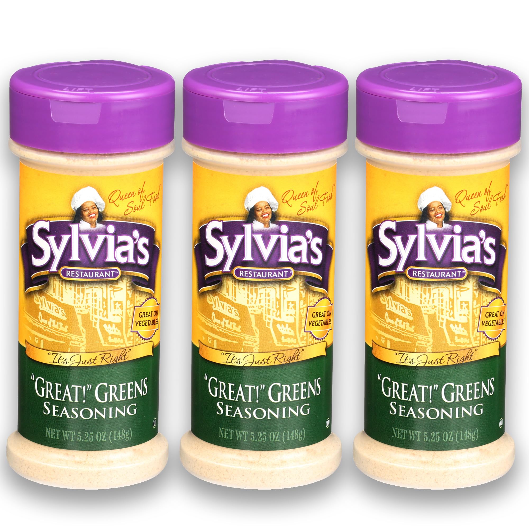 Sylvia's Restaurant Great! Greens Seasoning for Scrumptious Southern Collard Greens, All-purpose Vegetable Seasoning, 5.25oz (Pack of 3)