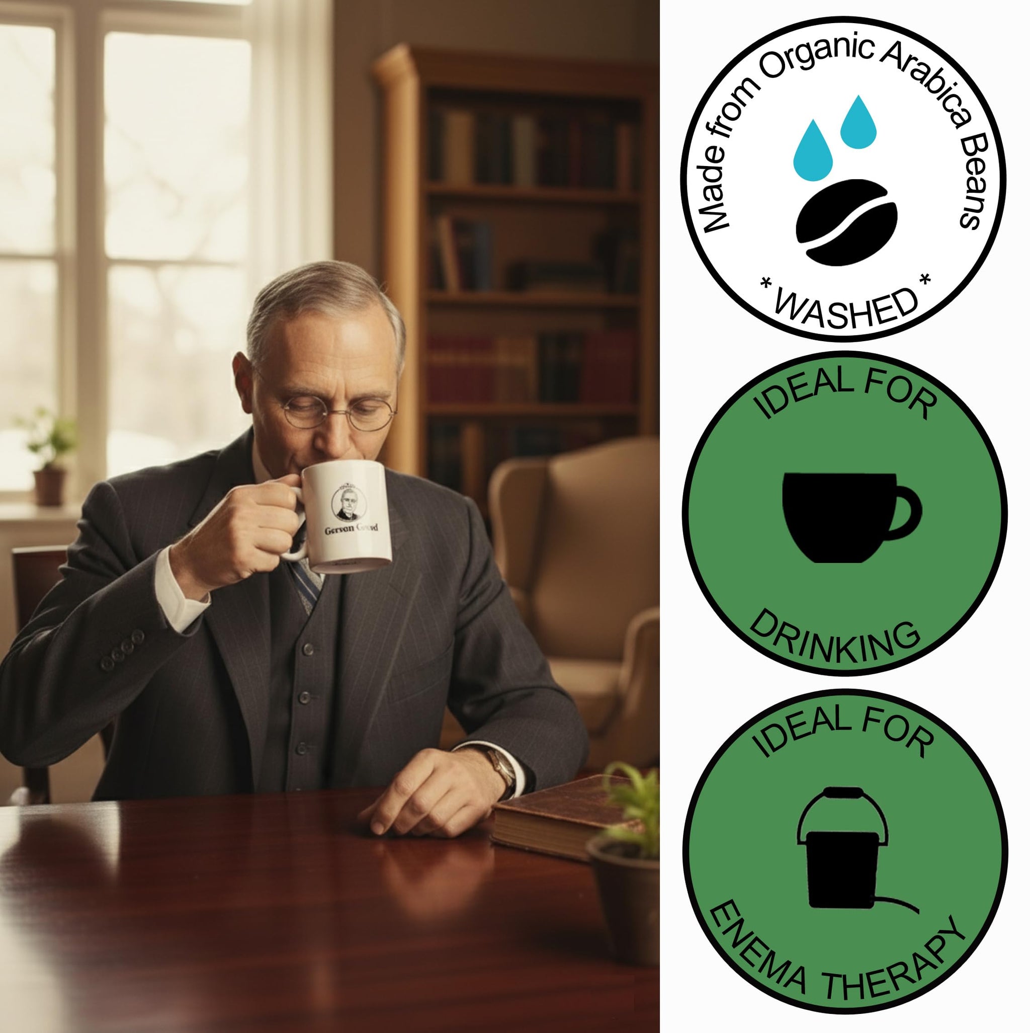 Dr. Gerson's Enema Coffee - Ground, Air Roasted, Detox, Enema, Drinkable, (8 oz, LIGHT ROAST)