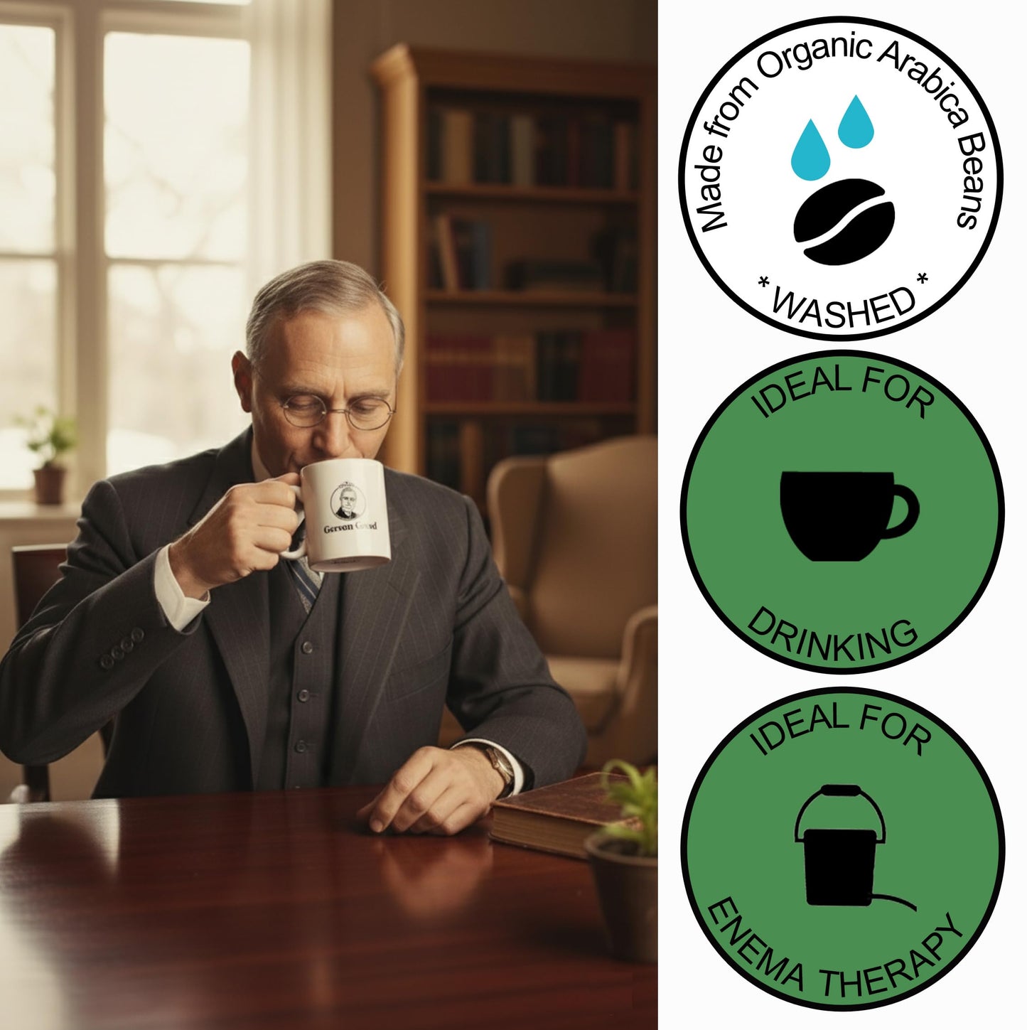 Dr. Gerson's Enema Coffee, Organic Air-Roasted Ground Arabica Beans, Medium Roast (8 oz (.5 lb) bag), Drinkable