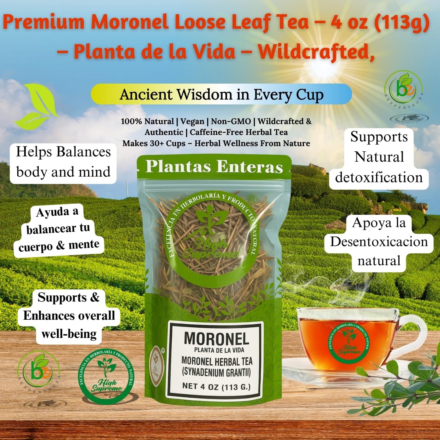 Premium Moronel Loose Leaf Tea - 4 oz (113g) - Planta de la Vida (Synadenium grantii) - Wildcrafted, 100% Natural, Non-GMO - Traditional Herbal