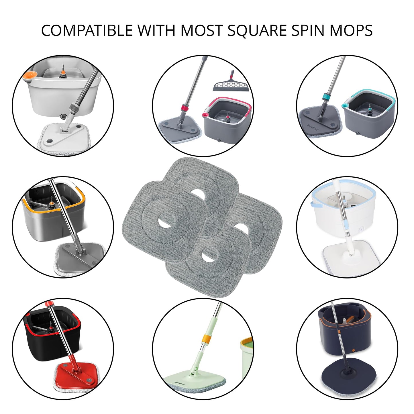 True & Tidy® 2-Pack 9 inch Extra Thick Microfiber Pad Refill for SPIN-800 TrueClean Mop & Bucket Square, Compatible with M16 and Most Square Spin Mop