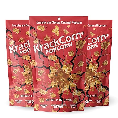 KrackCorn Caramel Popcorn, Gluten-Free, Non-GMO, Sweet and Salty Snack, No High Fructose, Guilt Free, Non Greasy Delight Ideal for Family Parties, 11
