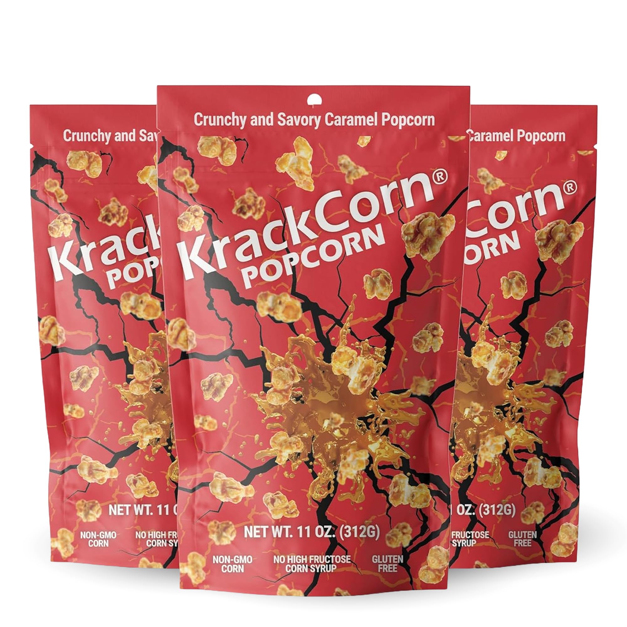 KrackCorn Caramel Popcorn, Gluten-Free, Non-GMO, Sweet and Salty Snack, No High Fructose, Guilt Free, Non Greasy Delight Ideal for Family Parties, 11
