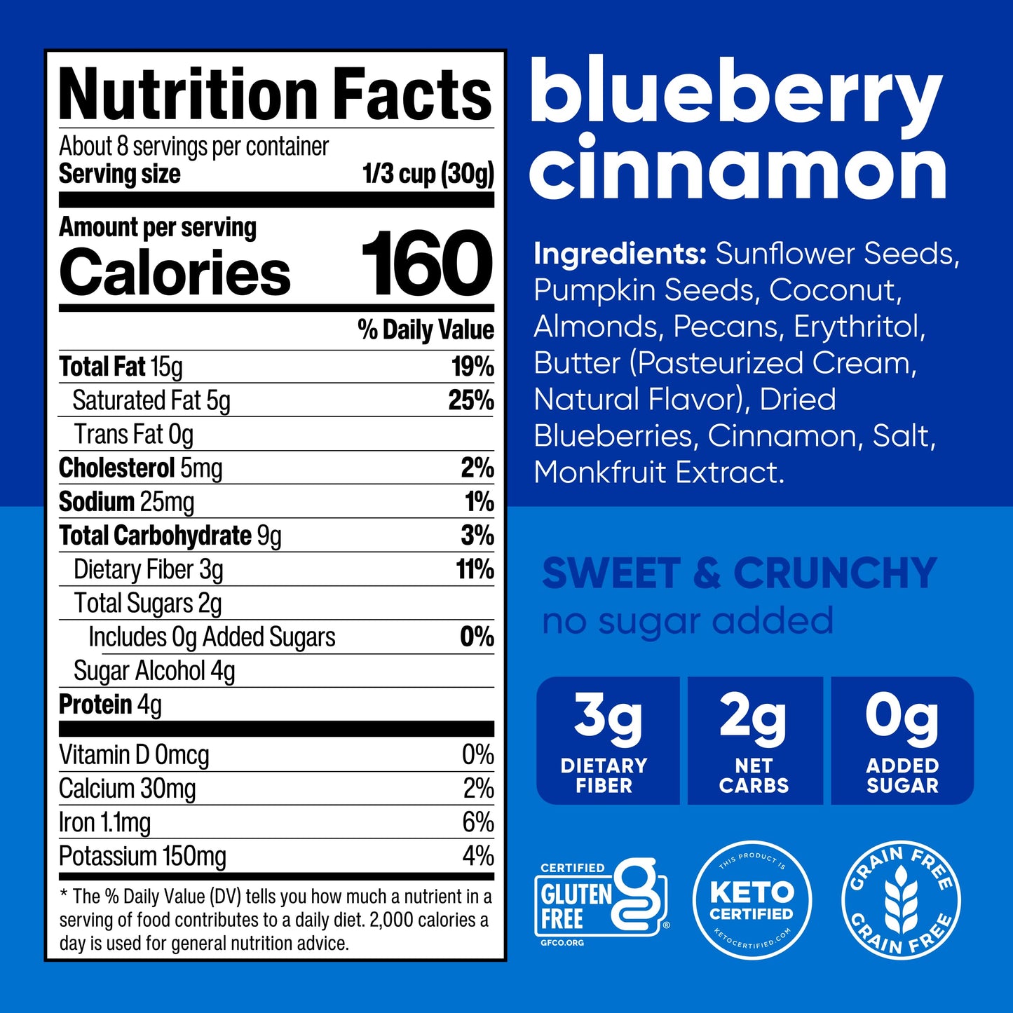 NuTrail Nut Granola Cereal, Blueberry Cinnamon, No Sugar Added, Keto, Low Carb, Gluten Free, Grain Free, Healthy Breakfast 8 oz. 1 Count