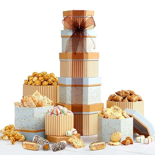 Broadway Basketeers Gift Basket Tower Snack Gifts for Women, Men, Families, College - Appreciation, Thank You, Congratulations, Corporate, Get Well