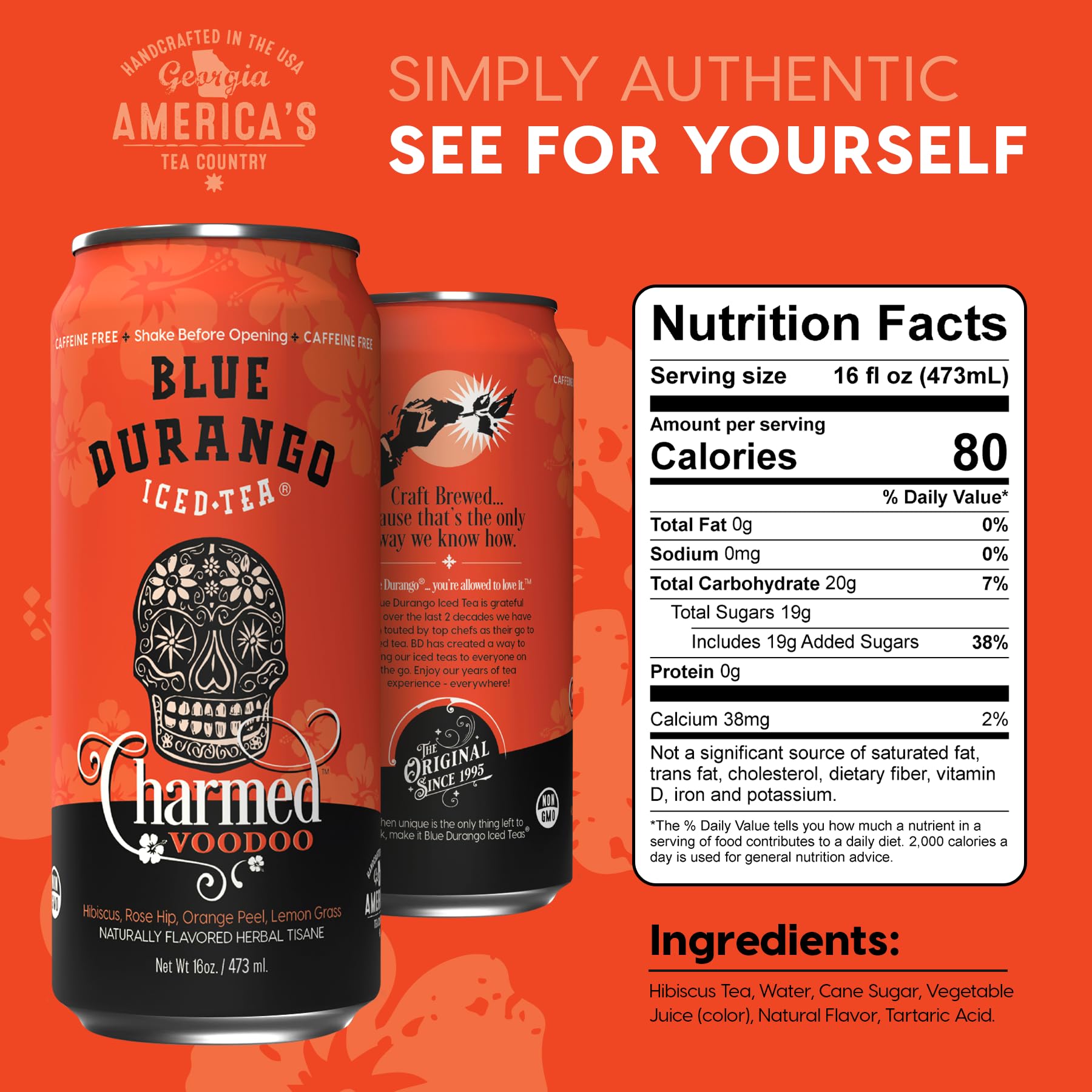 Blue Durango Iced Tea - Charmed Voodoo - Hibiscus Tea, Rose Hip, Orange Peel, & Lemongrass - Low Sugar, Non-GMO, No Artificial Sweeteners, Gluten-Free