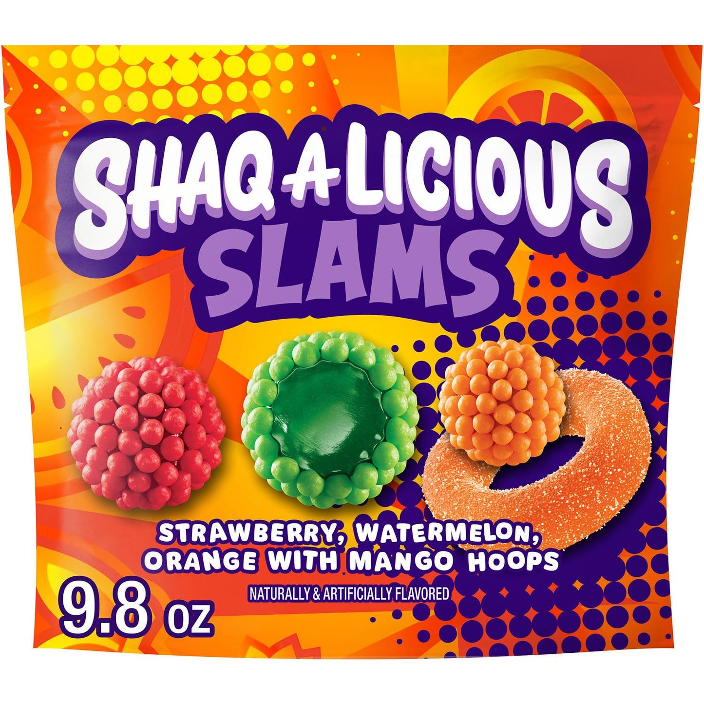 SHAQ-A-LICIOUS SLAMS Assorted Fruit Flavored Chewy, Candy Bag, 9.8 oz