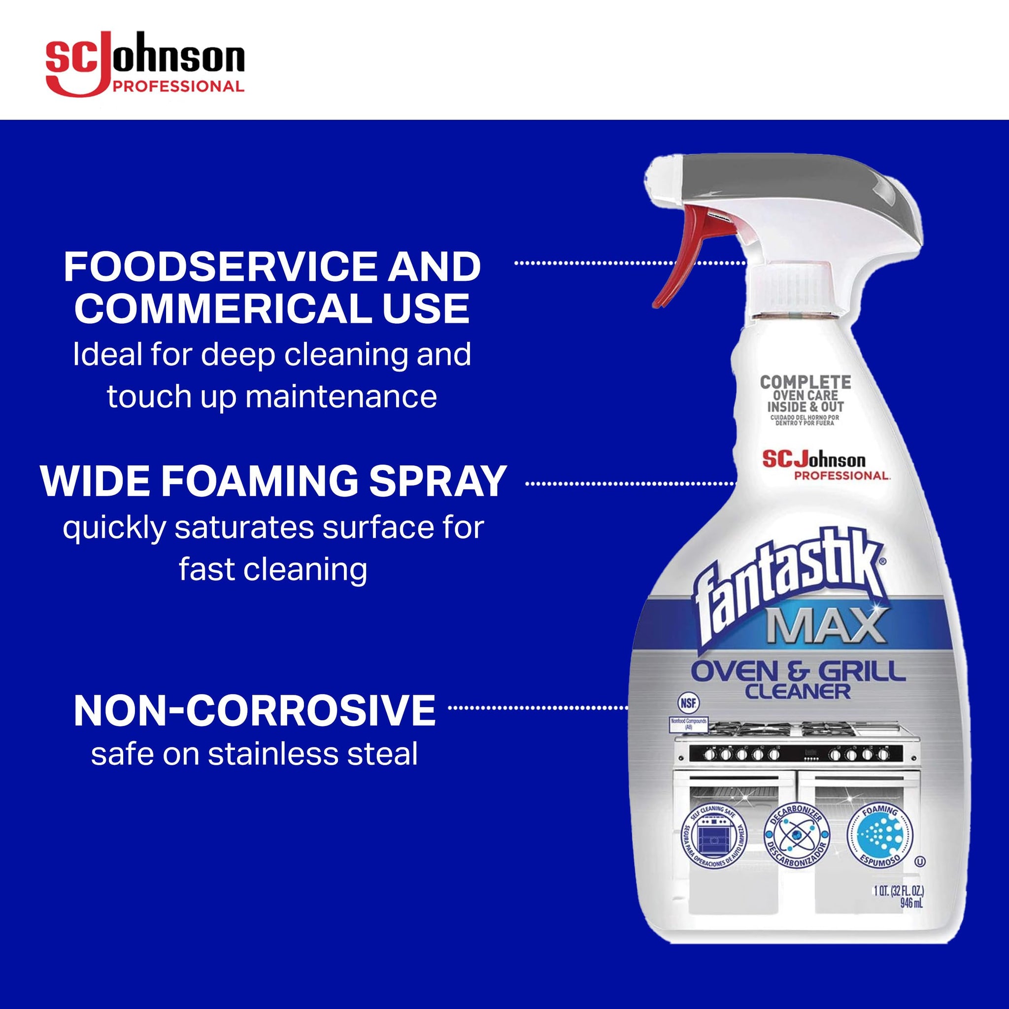 SC Johnson Professional Fantastik Max Oven & Grill Cleaner Spray, Cleans Inside and Out, 32 Fl Oz