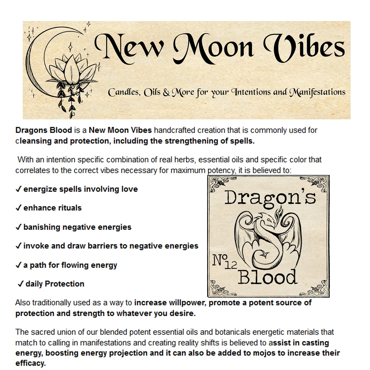 THE TUTU FAIRY Dragons Blood New Moon Vibes 10ml Essential Oil Infused Misting Room Spray for Cleansing, Protection, Manifestation and Energy Boosting