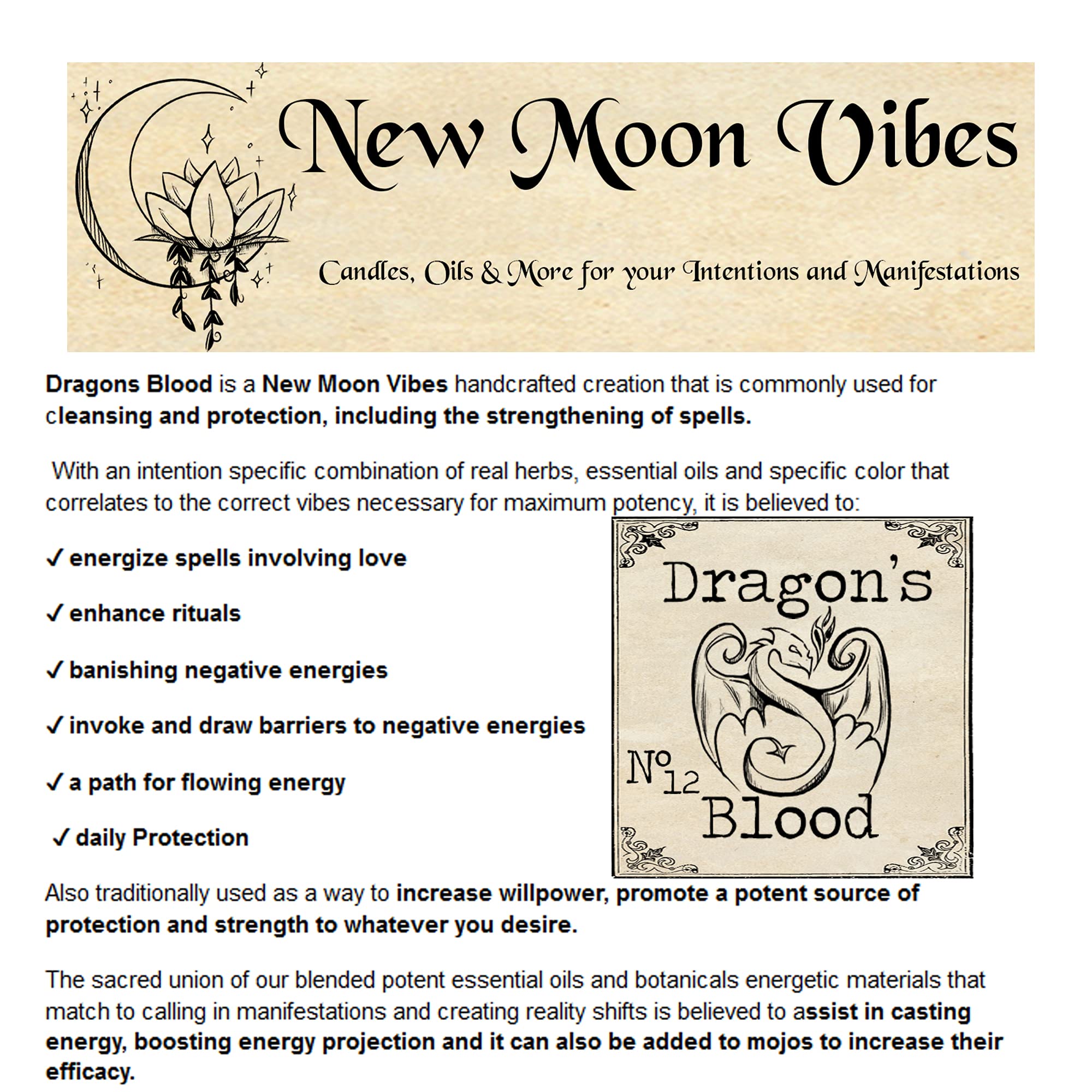 THE TUTU FAIRY Dragons Blood New Moon Vibes 10ml Essential Oil Infused Misting Room Spray for Cleansing, Protection, Manifestation and Energy Boosting