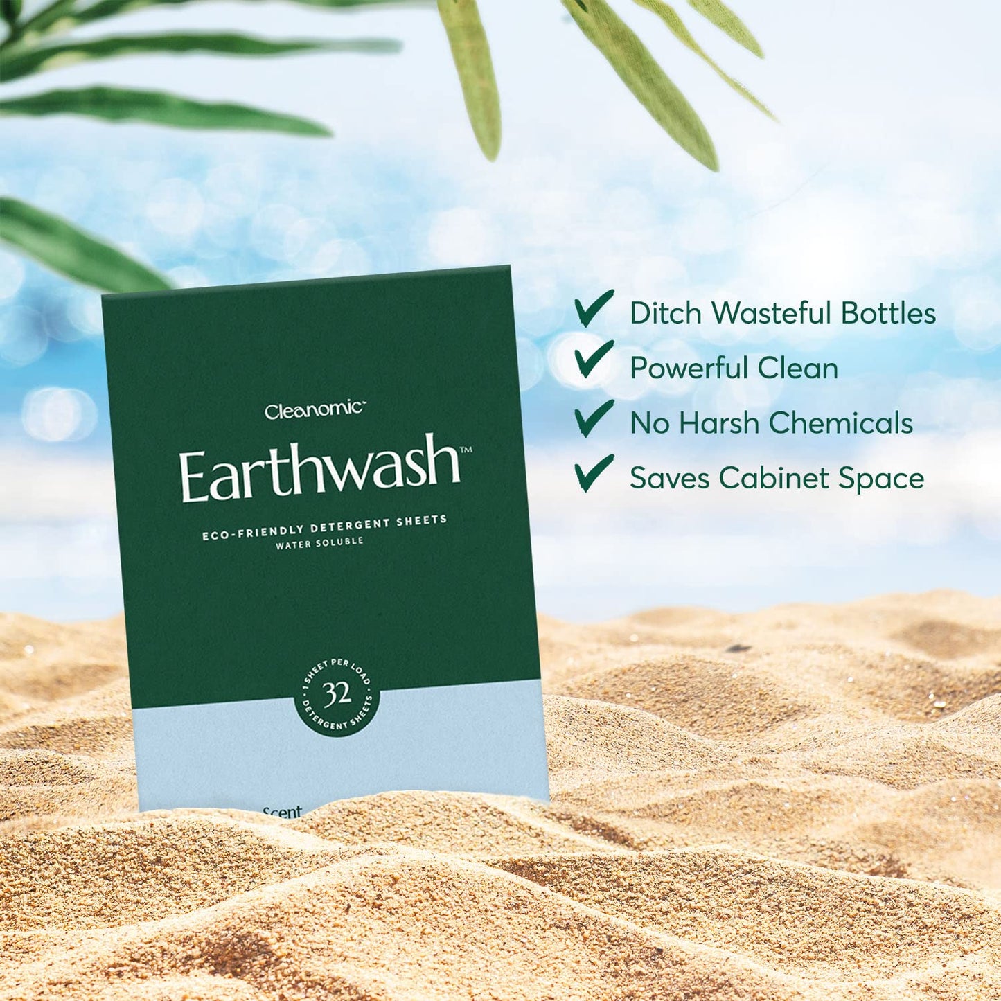 earthwash Laundry Sheets, Ocean Breeze (32 Loads), The Perfect Hypoallergenic Plastic Free Detergent Strips, Ideal for TravelHome. Biodegradable-Easy