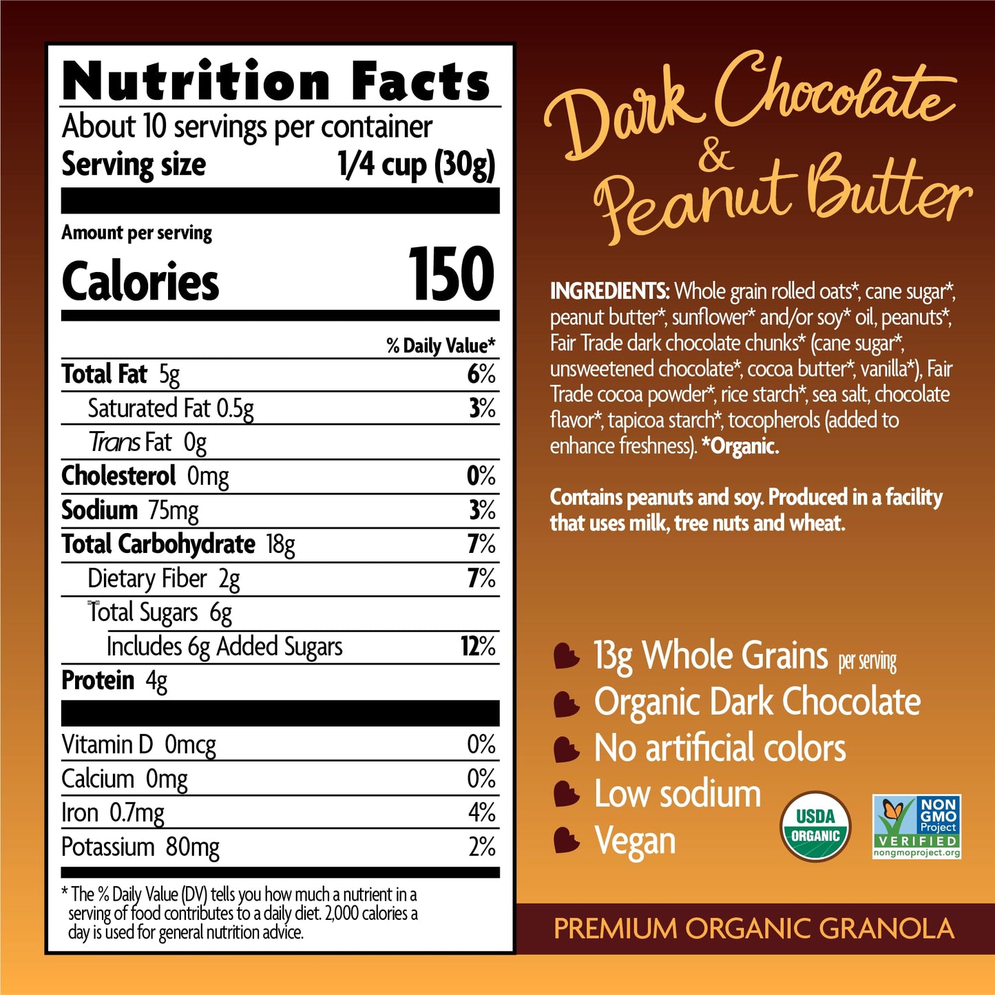 Love Crunch Organic Dark Chocolate & Peanut Butter Granola, 11.5 oz (Pack of 1), Non-GMO, Fair Trade, by Nature's Path