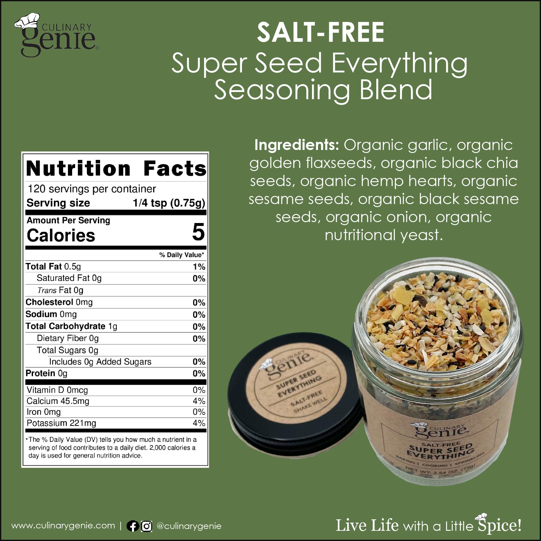 Culinary Genie Salt-Free Super Seed Everything Seasoning Blend - Everything Bagel Style with Seeds & Nutritional Yeast, No Salt Added