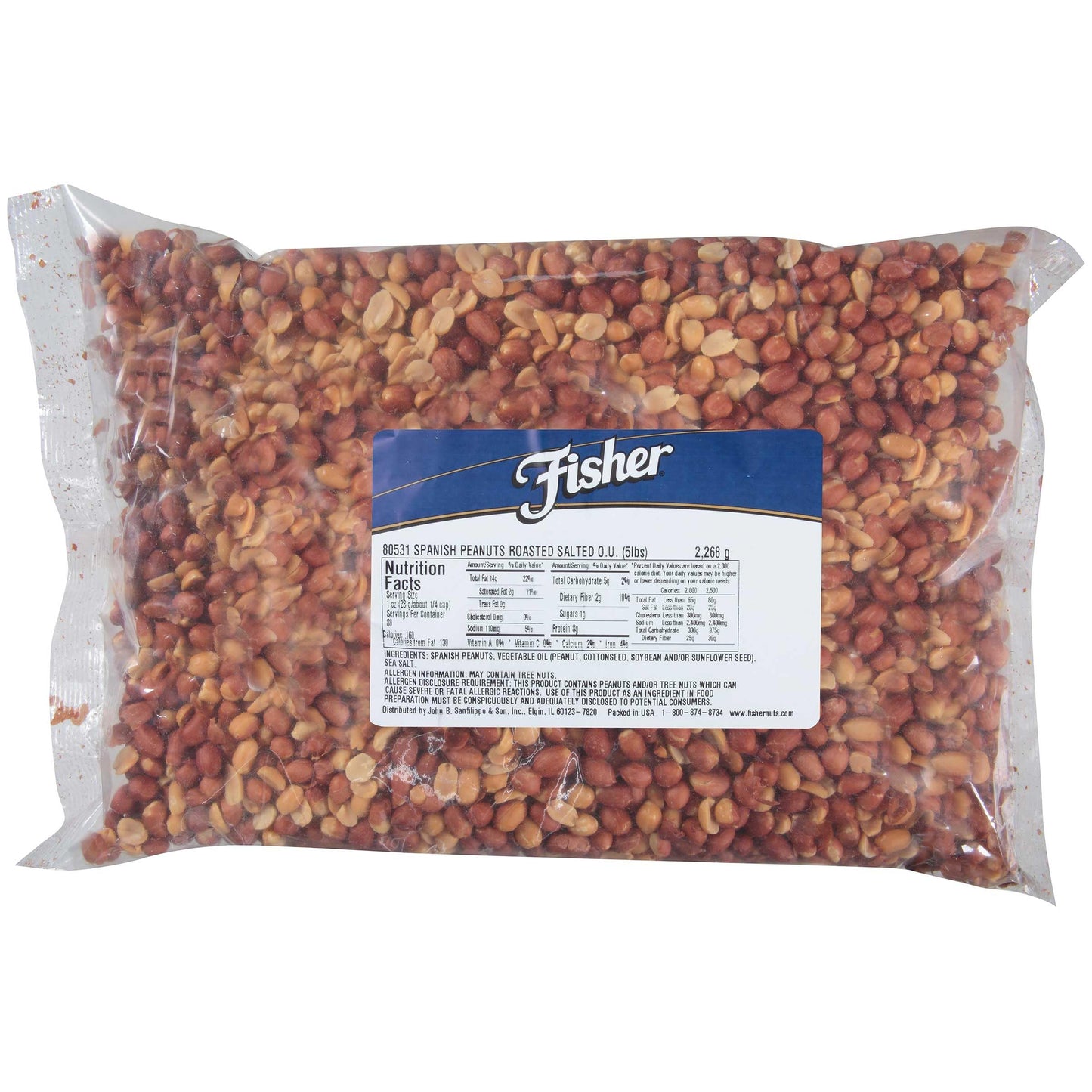 Fisher Spanish Peanuts, Whole, Roasted and Salted, 5-Pound Package
