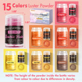 Aheroi Edible Glitter Set, 15 Colors Luster Dust Edible Set, Shimmering Glitter for Drinks Powder Glitter for Fondant, Cocktail Glitter for Cakes
